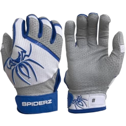 2022 Spiderz PRO Model Batting Gloves: White/Royal Blue