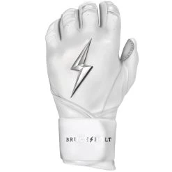 Bruce Bolt PREMIUM PRO Chrome Series Long Cuff Batting Gloves: White -Baseball Promotions Shop LC CHRW LEFT