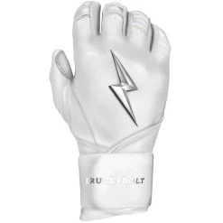 Bruce Bolt PREMIUM PRO Chrome Series Long Cuff Batting Gloves: White -Baseball Promotions Shop LC CHRW RIGHT