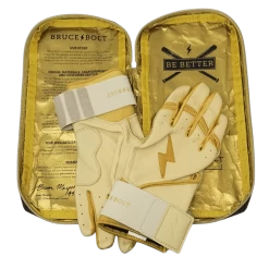Bruce Bolt PREMIUM PRO Gold Series Batting Gloves: Long Cuff -Baseball Promotions Shop LC GLD BAG2