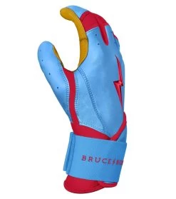Bruce Bolt PREMIUM PRO BADER Series Long Cuff Batting Gloves: Baby Blue -Baseball Promotions Shop LC HBB SIDE
