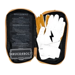 Bruce Bolt PREMIUM PRO Long Cuff Batting Gloves: White -Baseball Promotions Shop LC WHTG BAG2