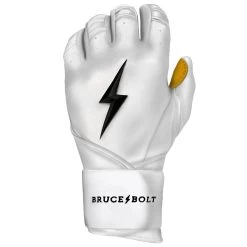 Bruce Bolt PREMIUM PRO Long Cuff Batting Gloves: White -Baseball Promotions Shop LC WHTG LEFT