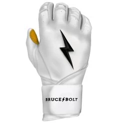 Bruce Bolt PREMIUM PRO Long Cuff Batting Gloves: White -Baseball Promotions Shop LC WHTG RIGHT