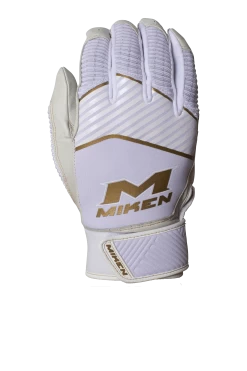 Miken Softball MK7X Adult White And Gold Batting Gloves: MBGGLD-WHT -Baseball Promotions Shop MBGGLDwhite3