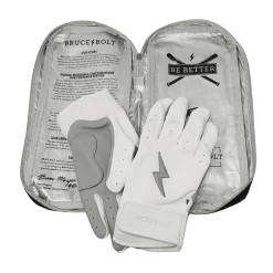 Bruce Bolt PREMIUM PRO Chrome Series Short Cuff Batting Gloves: White -Baseball Promotions Shop SC CHRW BAG2