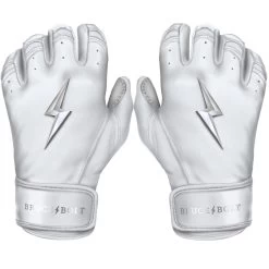 Bruce Bolt PREMIUM PRO Chrome Series Short Cuff Batting Gloves: White