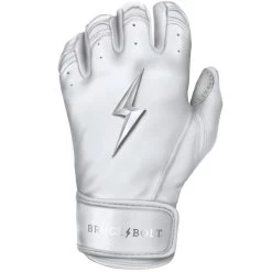 Bruce Bolt PREMIUM PRO Chrome Series Short Cuff Batting Gloves: White -Baseball Promotions Shop SC CHRW LEFT