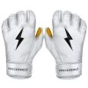 Bruce Bolt PREMIUM PRO Short Cuff Batting Gloves: White -Baseball Promotions Shop SC WHTG HERO