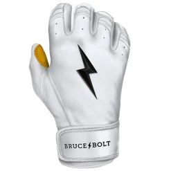 Bruce Bolt PREMIUM PRO Short Cuff Batting Gloves: White -Baseball Promotions Shop SC WHTG RIGHT