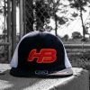 Headbanger Sports I8501 Cap America Flexfit Performance Trucker Mesh Back Hat: Black / White / Sunset -Baseball Promotions Shop Sundset1